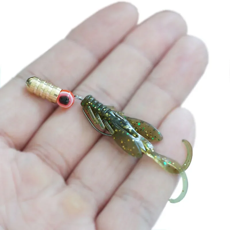 OUTKIT 10pcs Jig Wobblers Silicone Soft Bait Worm Lobster Fishing Lures 45mm Shrimp Sinking Swivel Twintails Sea Fishing