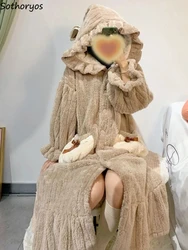 Coral Velvet Robes Women Winter Thicker Wizard Hat Popular Bathrobe Sweet Girl Harajuku Homewear Comfortable Lovely Evening Ins