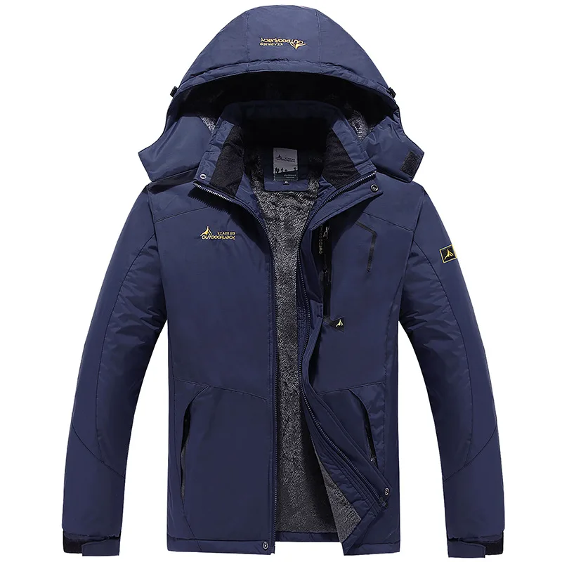 

Youth Men Cotton Jacket Outdoor Lining Wool Lining Thickened Windproof Warm Mountaineering Hooded Jacket Cold Resistant Ski Coat