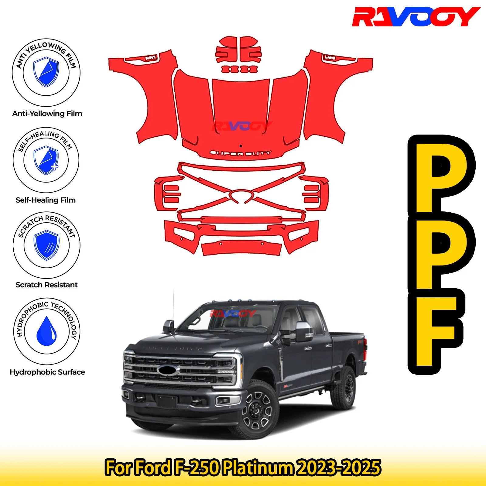 

Для Ford F-250 Platinum 2023-2025 глянцевая матовая черная предварительно вырезанная передняя PPF комплект защитной пленки для краски