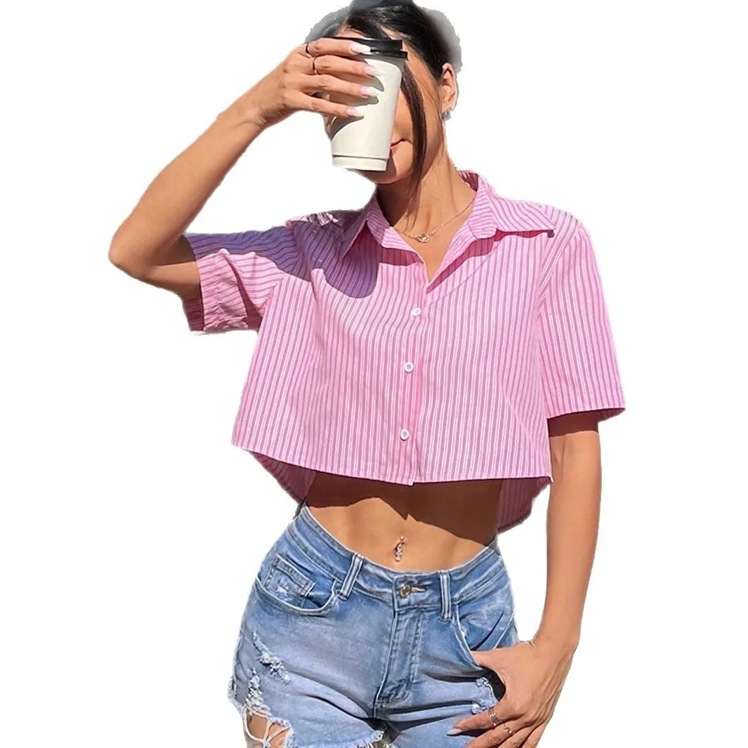 

2026 Summer New Women's Striped Bow Back Casual Vacation Short-sleeved Shirt Cw44923