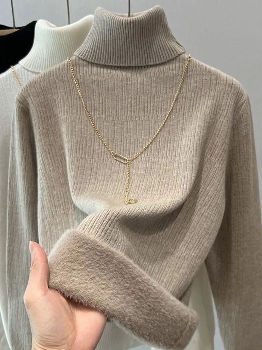 

Thickened Fleece High Collar Base Shirt Women's Fashionable One-Piece Velvet Warm Knee Protection Health Ring Top