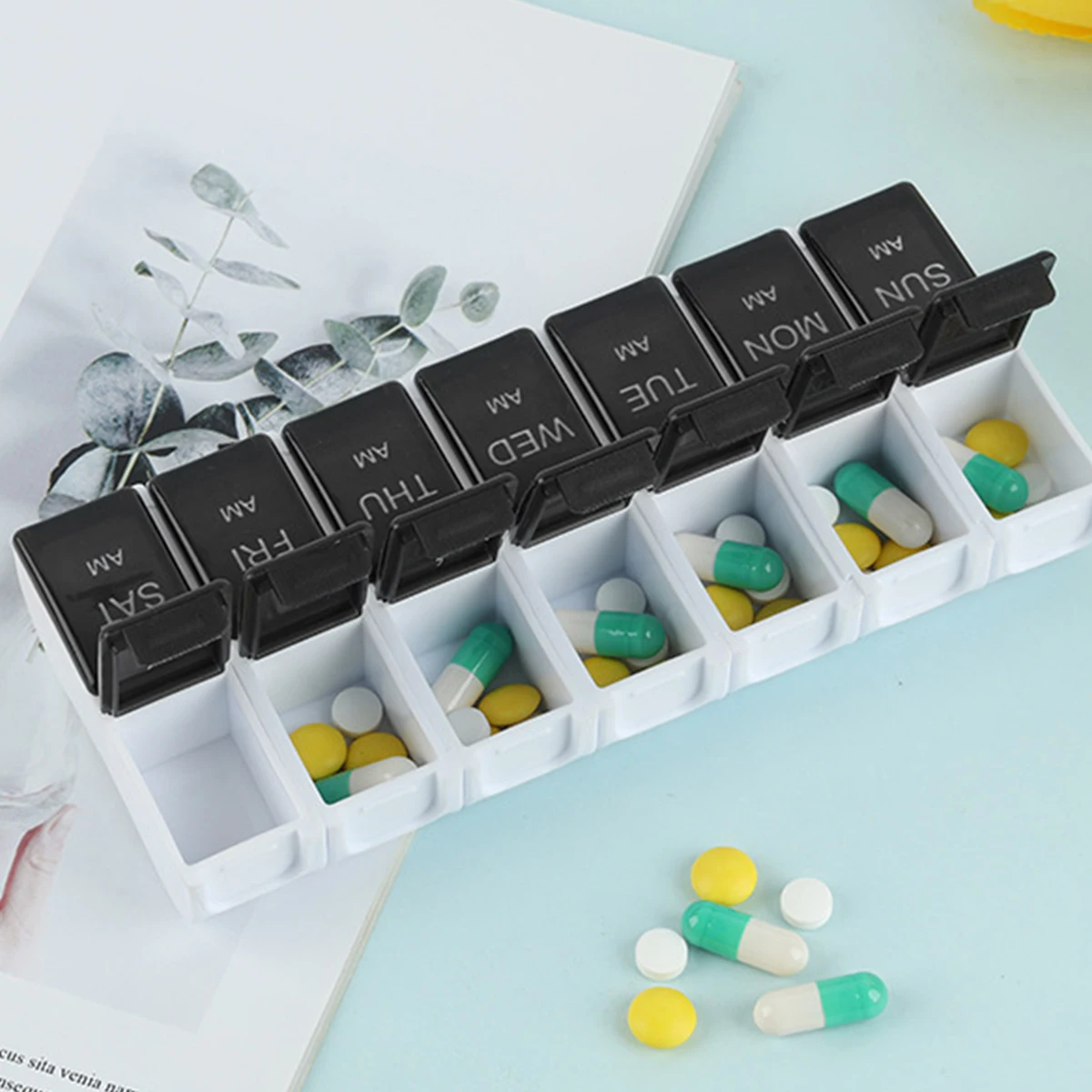 Pill Storage Case Family Health Care Box Double-Row 14-Cell Portable Pill Box AM PM 2 Times A Day for Travel Outdoor Home  2023