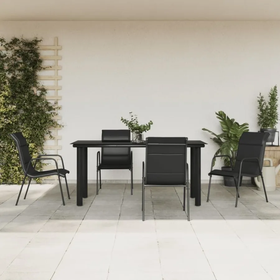 

5 Piece Patio Dining Set Black Steel and Textilene