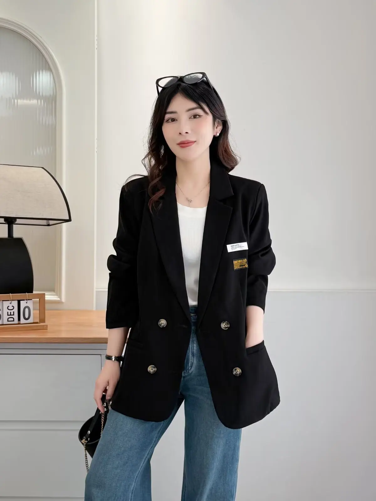 Loose Women's Casual Style Korean Fashion Spring New Suit Jacket plus Size Women's Design Sense Pocket Long Sleeve Coat