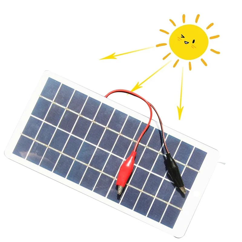 5W 12V Polysilicon Solar Panel Outdoor Portable Waterproof Charging Panel with Clips Can Charge 9-12V Battery