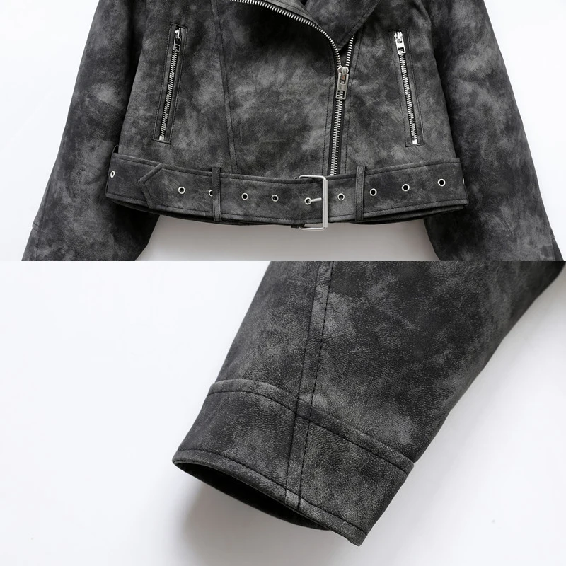 Women Vintage Jacket Casual Coat Laday Fashion Outwear Street Motorcycle PU Leather Jacket