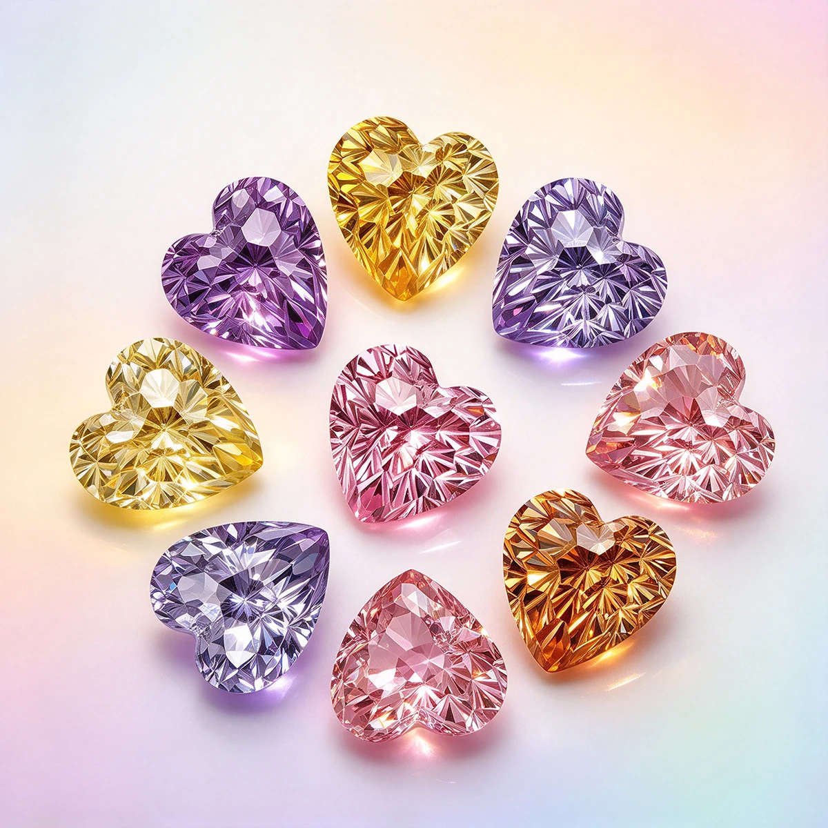 CZ Fancy Purple/Purple/Yellow/Champagne 6x6mm Heart Pyrotechnic Cut Cubic Zirconia Stones Loose Gemstone for Jewelry Making