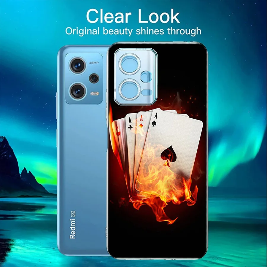 Ace Burning Poker Cover Case For Xiaomi Redmi Note 12S 12 11 Pro Plus 11T 11S 10 5G 10S 9 9T 9S 8 8T 7 5 Pro TPU Phone Clear Lux