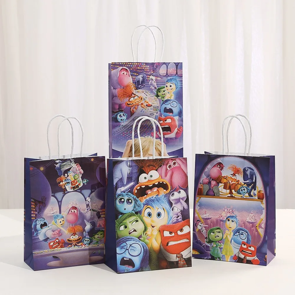 12pcs Disney Inside Out 2 Party Gathering Favor Bag Kids Birthday Theme Party Tote Paper Bag Candy Dessert Gifts Bags