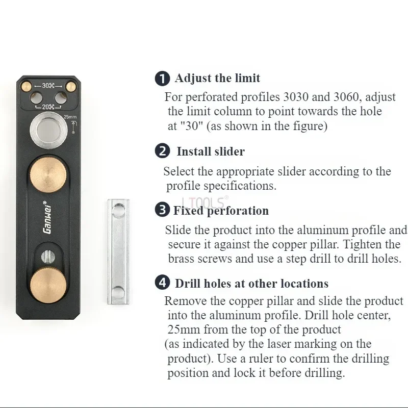 Assistente di perforazione a foro singolo con profilo in alluminio M6 Connessione perforata Svasata Strumento fai-da-te Lavorazione del legno Maschera di punzonatura universale