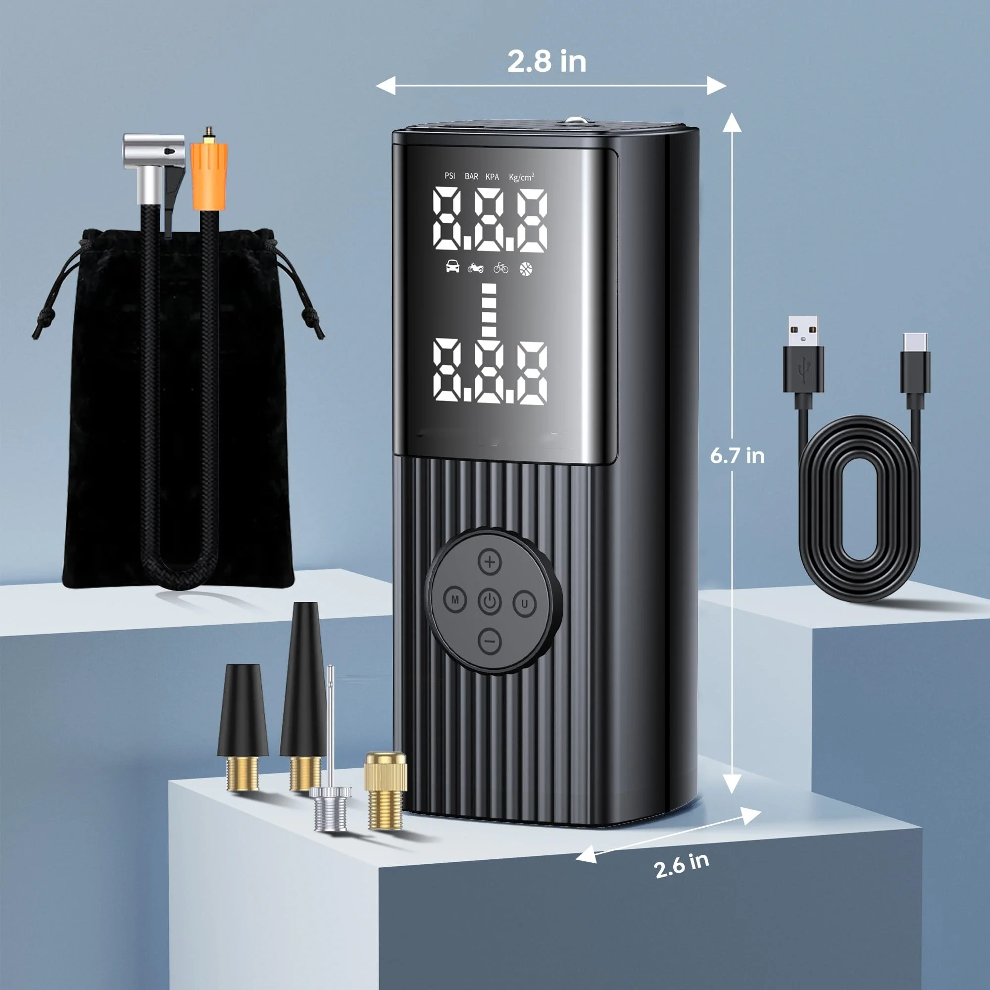 Tire Inflator Portable Air Compressor - 20000 mAh Rechargeable Air Pump -150 PSI Tire Inflation, Accurate LCD Display/Light,3X F