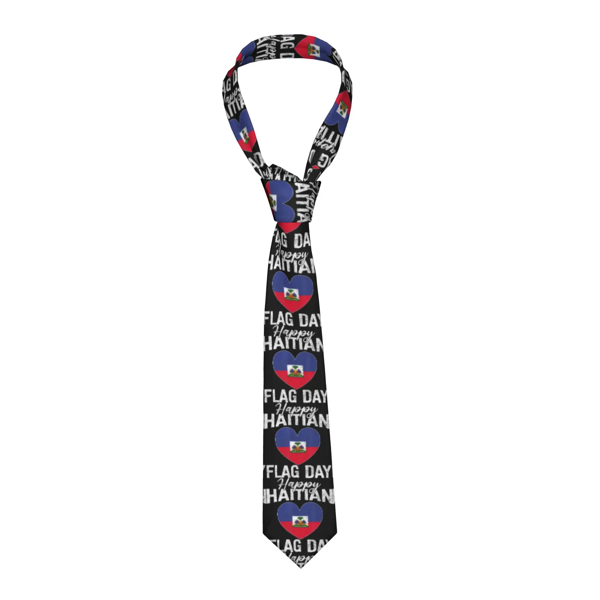 Happy Haitian Flag Day Heart Haiti Flag Tie Retro Trendy Neck Ties For Unisex Adult Daily Wear Collar Tie Necktie Accessories