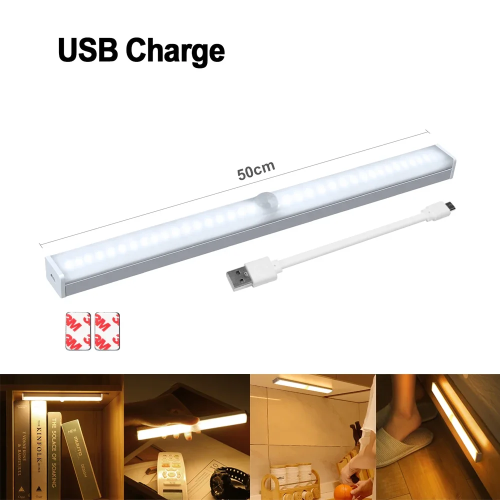 USB Rechargeable Wardrobe Cabinet Light Tube LED Human Body Sensor Light Bar Smart Magnetic Absorption Self-adhesive Night Lamp