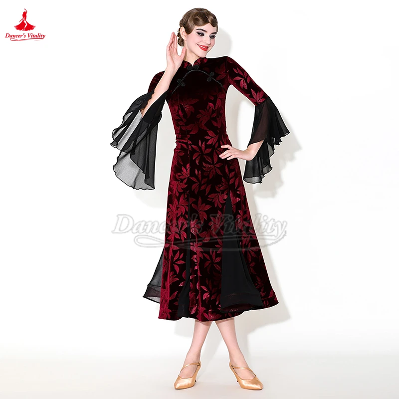 Female Adult Waltz Foxtrot Tango Standard Ballroom Dance Cheongsam Style Dresses Performances and Competitions Outfit Matching