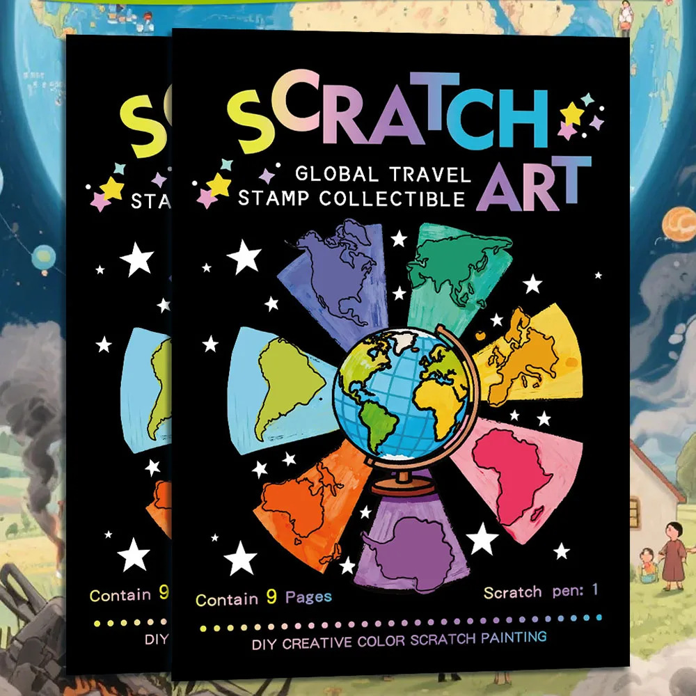 Creative Global Travel Stamp Collection Colorful DIY Scratch Painting Graffiti Scratch Book