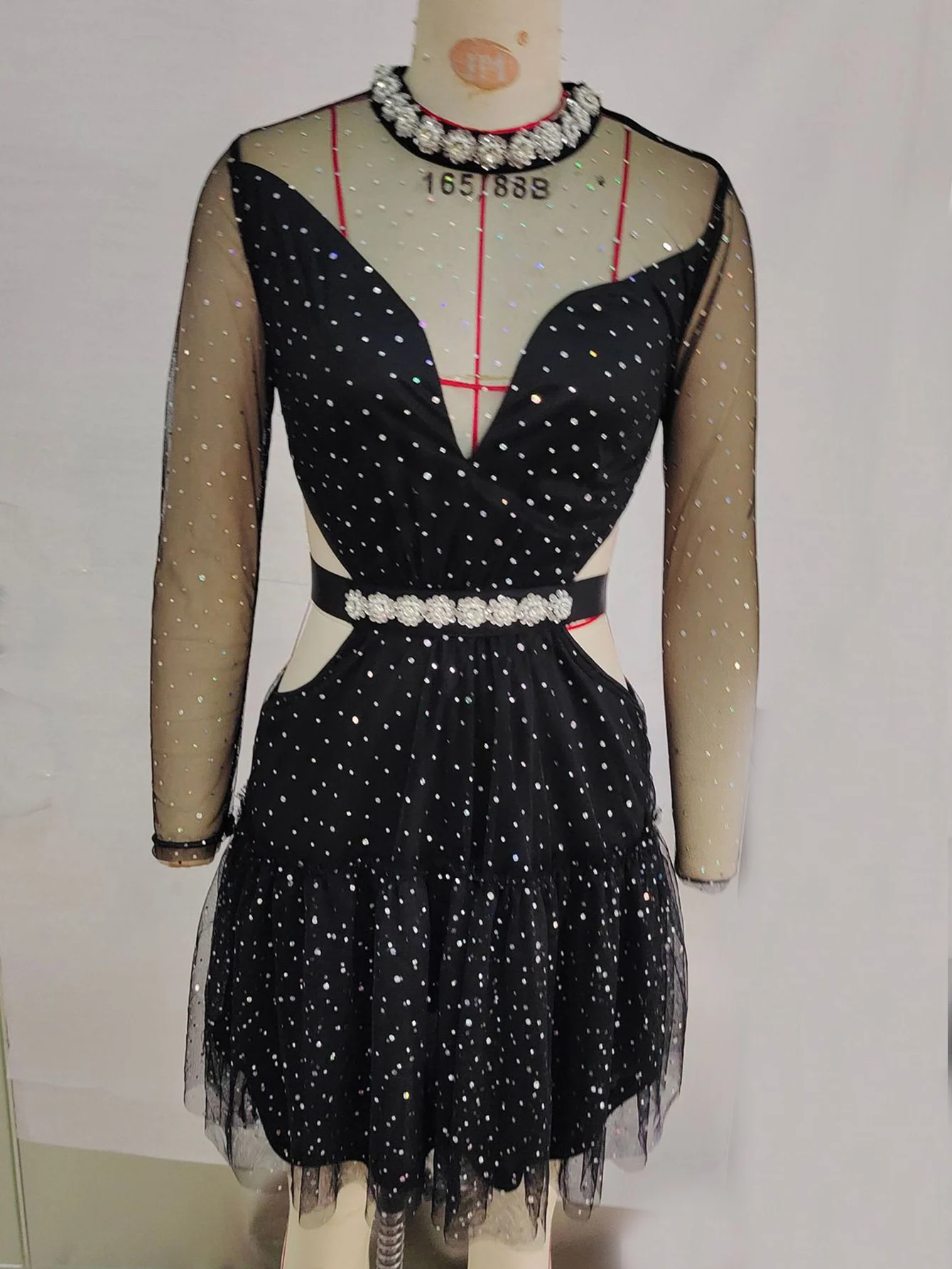 Sexy see through Sequin black mini summer dress women elegant mesh club birthday party dress long sleeve evening dresses vestido