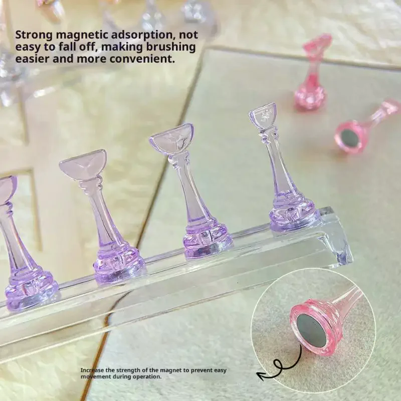 5Pcs Nail Practice Chess 3cm Elevated Acrylic Magnetic Training Nail Tips Stand Wearable Nail Display Rack Nail Tool