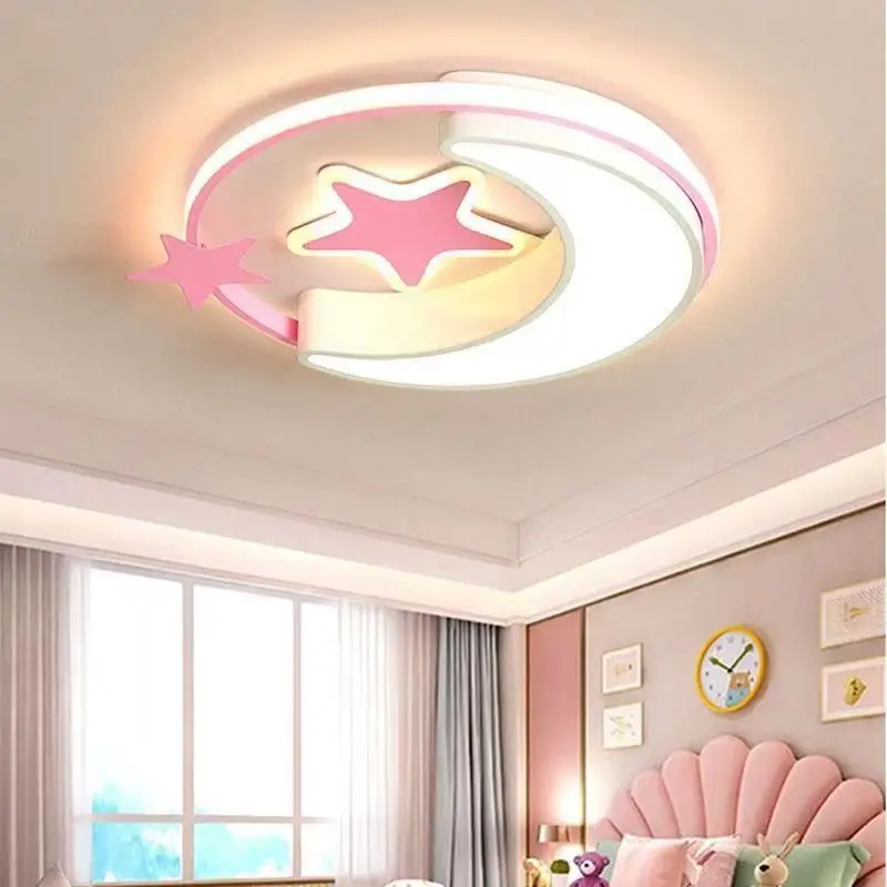 Lua e estrela LED luz de teto, luminária para quarto das crianças, quarto do bebê, lâmpada da menina, iluminação infantil