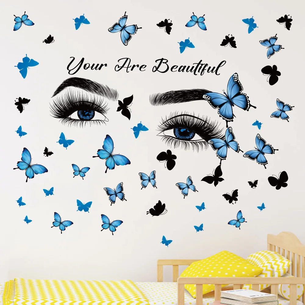 Beautiful Lash For Salon With Butterfly Wall Sticker Pvc Wall Art Stickers Modern Fashion Wallsticker For Hairdress Shop
