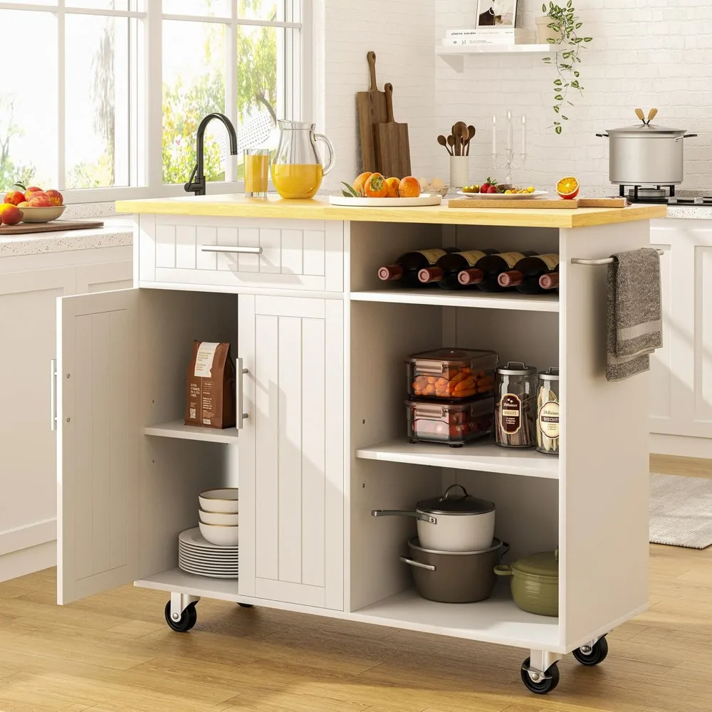 Kitchen Island with Storage Cabinet,Kitchen Cart on Wheels with Shelves,Cart Handle for Towel Rack Free Mobility,PortableIslands