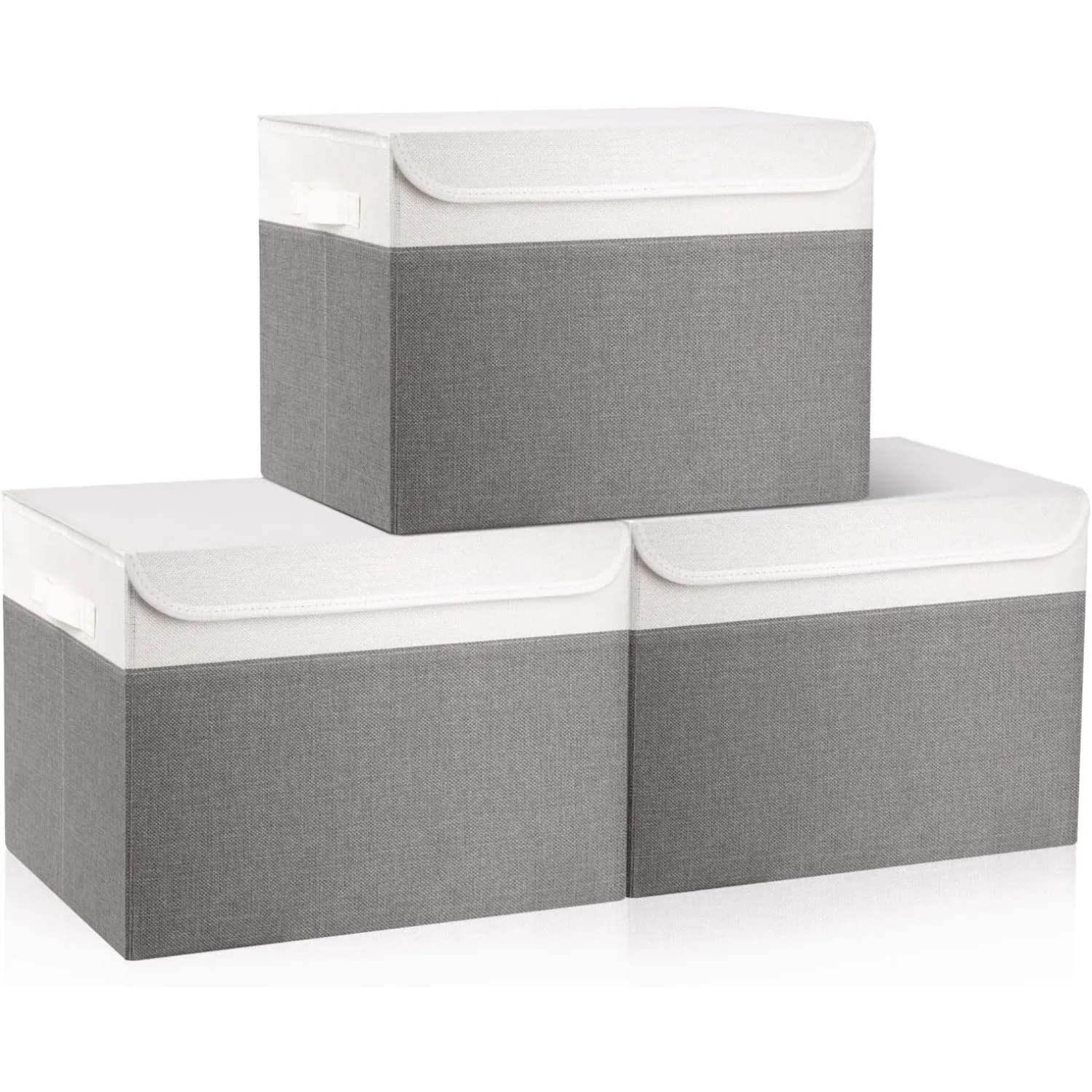 

Large 17" 42 Quarts Collapsible Stackable Storage Bins with Lids [3-Pack] Foldable Fabric Linen Storage Boxes Cube, Closet