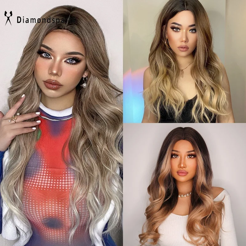 

Long Body Wave Honey Blonde Highlighted Wigs Ombre Brown Fanshion Hair for Women
