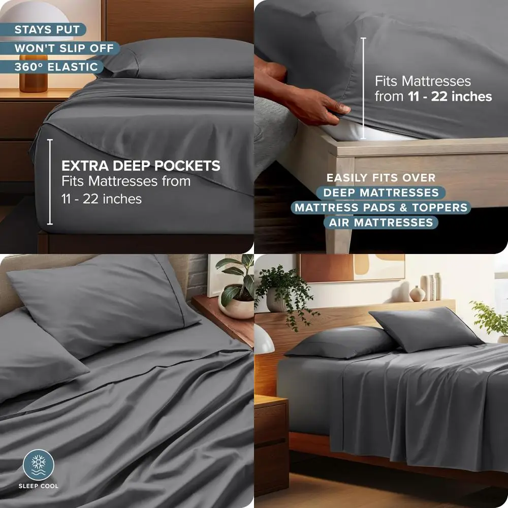 

Luxury 1800 Series Ultra-Soft Microfiber Queen Bed Sheets with Deep Pockets, 4-Piece Set in Grey