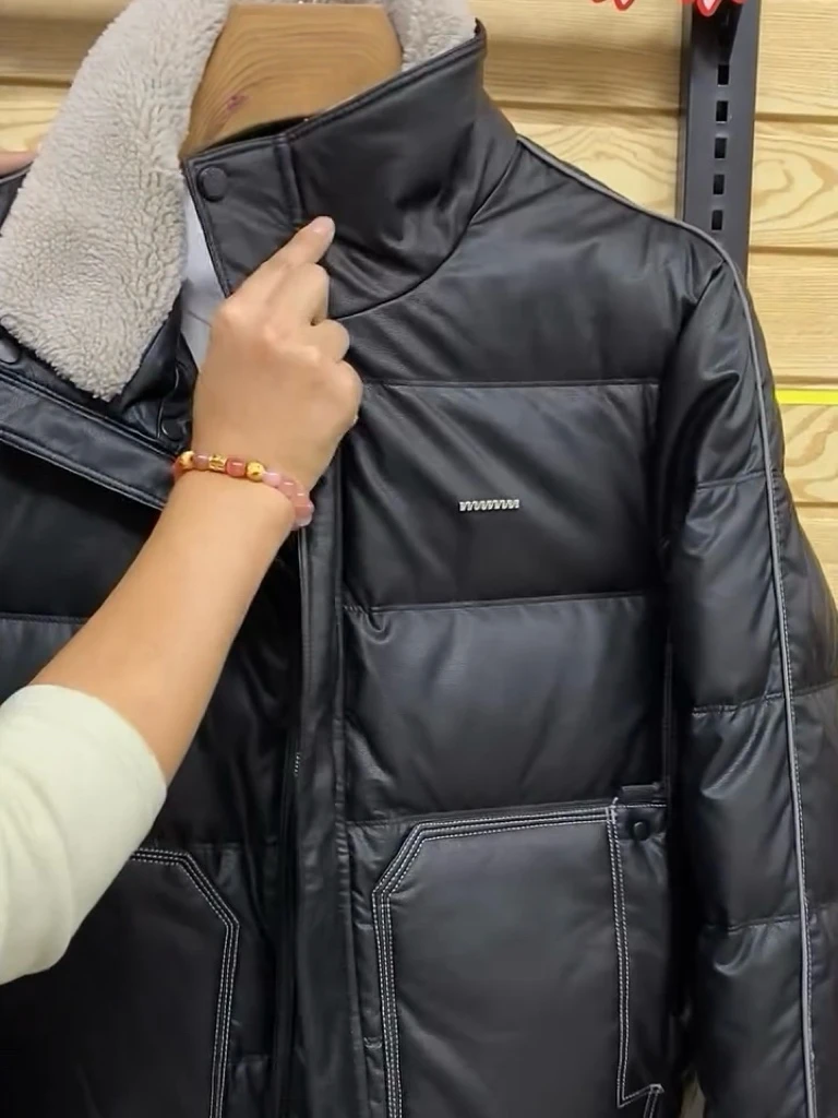 الراقية الرجال أسفل Jaet الأبيض دو ريشة جلدية سليم صالح ort Thiened الوقوف طوق مقاوم للماء يندبروف الدافئة عادية... #4