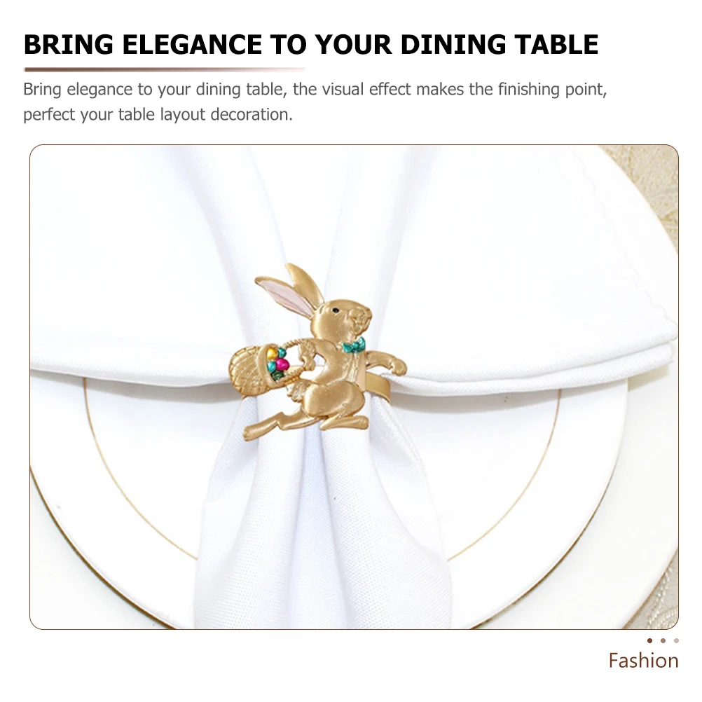 

6pcs Rabbit Napkin Rings Golden Alloy Buckles Easter Themed Holders Festival Decorations Table Adornments Cartoon Banquet
