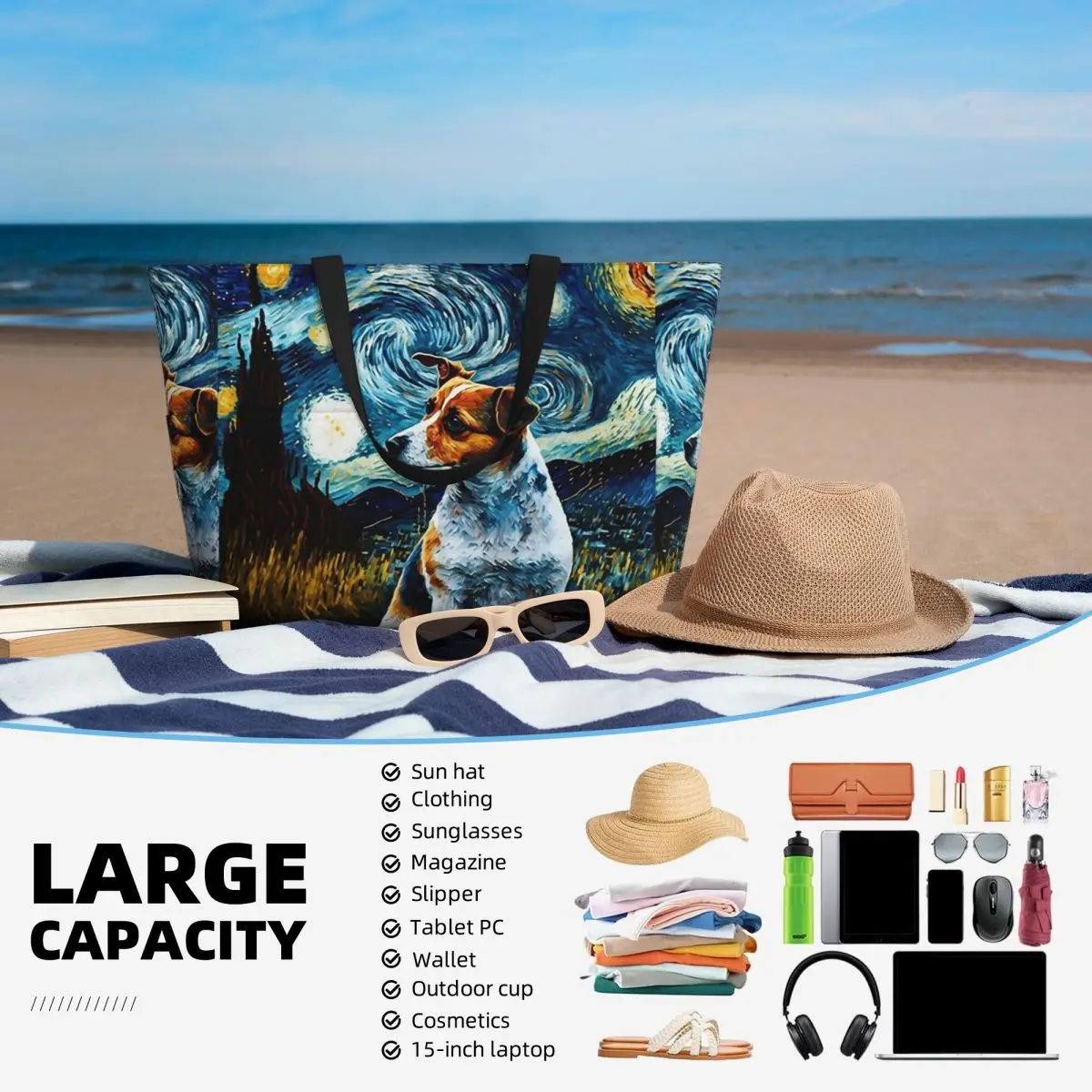 Dog Jack Russell Terrier Pop Art Beach Tote Bag Sport Gym Yoga Duffle Large Tote Bag Women Travel Bag Fitness bag