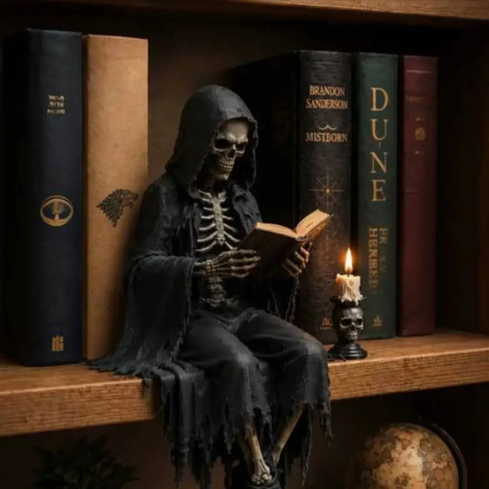 Spooky Halloween Skull Ornament Resin Sitting Figurine Decorative Craft Statue For Home Bookshelf Desktop Party Atmosphere