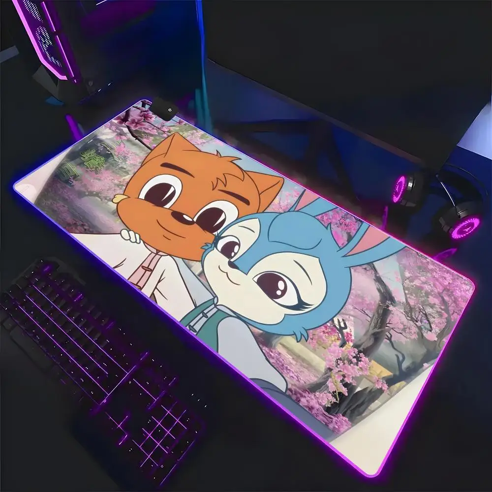 

Коврик для мыши с изображением аниме-персонажей R-rainbow Cat и Blue Rabbit, большой игровой коврик с утолщенной кромкой, для компьютерной клавиатуры и стола