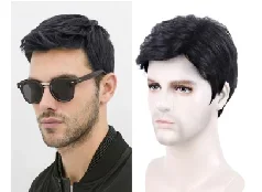 WHIMSICAL W-pelucas sintéticas de pelo corto para hombre, pelo Natural degradado para uso diario, resistente al calor, transpirable, a la moda