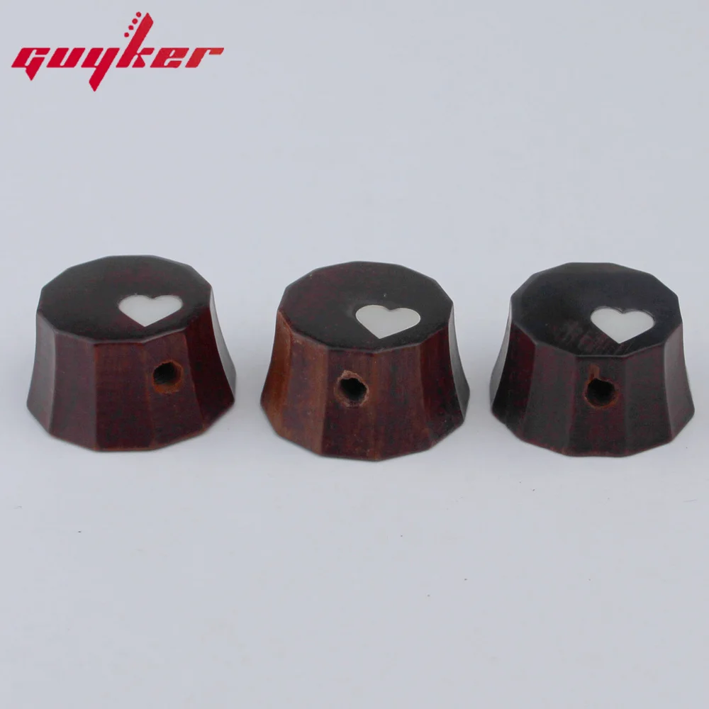 1 Pcs PRS Style Red Sandalwood/Ebony Potentiometer Knob Surface Heart-shaped Pattern Guitar Bass