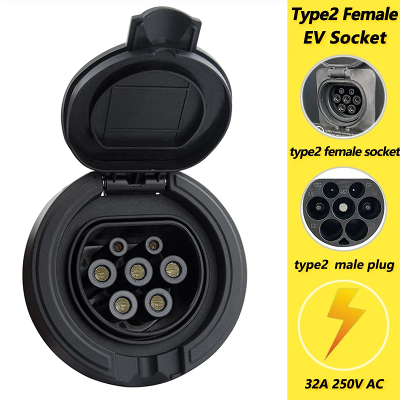 Type 2 Female Connector Outlet Three Phase 32Amp IEC 62196-2 Electric Vehicle Charging Car Charger Station