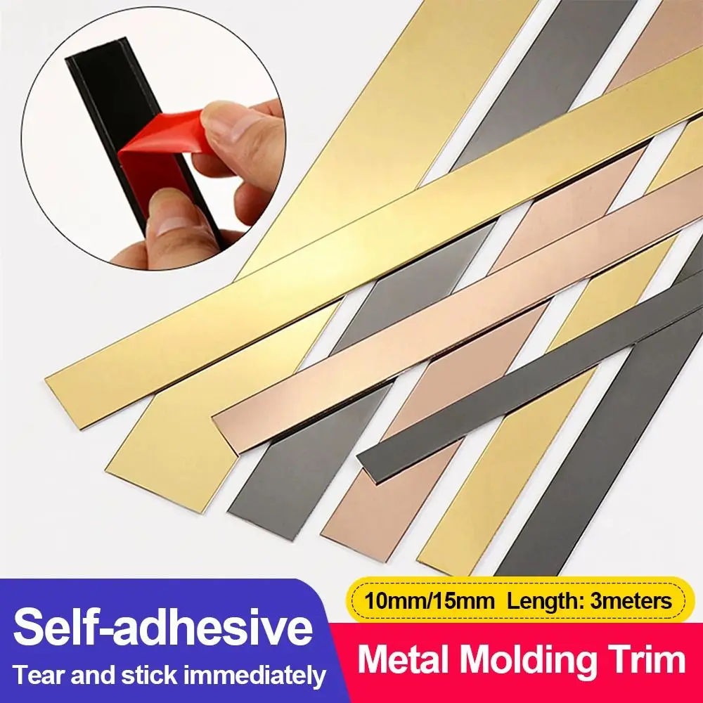 Self-adhesive Metal Molding Trim Mirror Edging Stainless Steel Edge Banding Strip Waterproof Decoration Line Background Wall