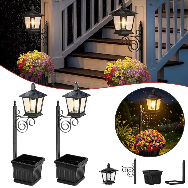 

Solar Powered Planter Light 2 in 1 Warm White IP65 Waterproof Wall Mount Ground Stake Outdoor Decor for Garden Deck Landscape