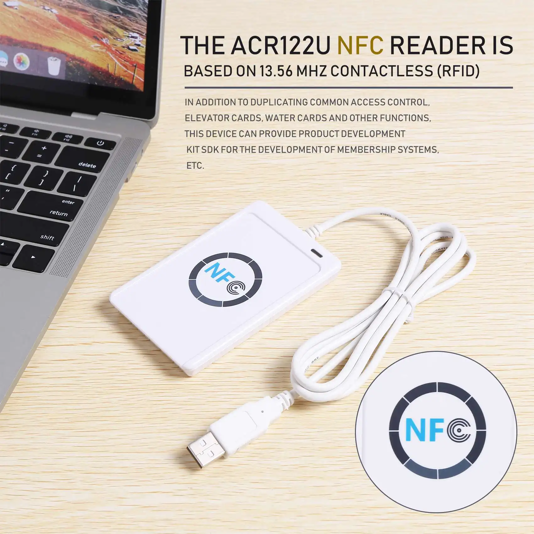 Lector de tarjetas USB NFC, escritor, ACR122U-A9, China, sin contacto, RFID, Windows, inalámbrico