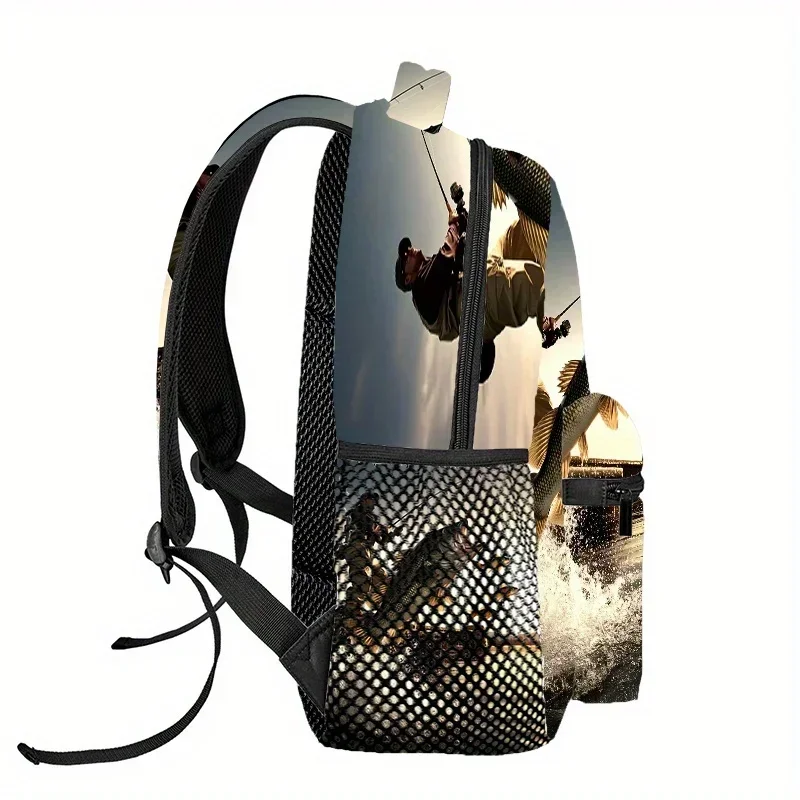 Custom Bag Bass Fish Jumping Print Backpack For Men & Women - Lightweight Polyester Hiking & Camping Backpack With Adjustable Sh