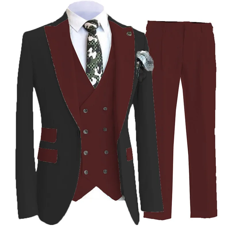 Lansboter Green Men Suit 3 Piece Slim Fitting Lapel Black Coat Suitable For Wedding Banquet Groom Dress Jacket Vest With Pants