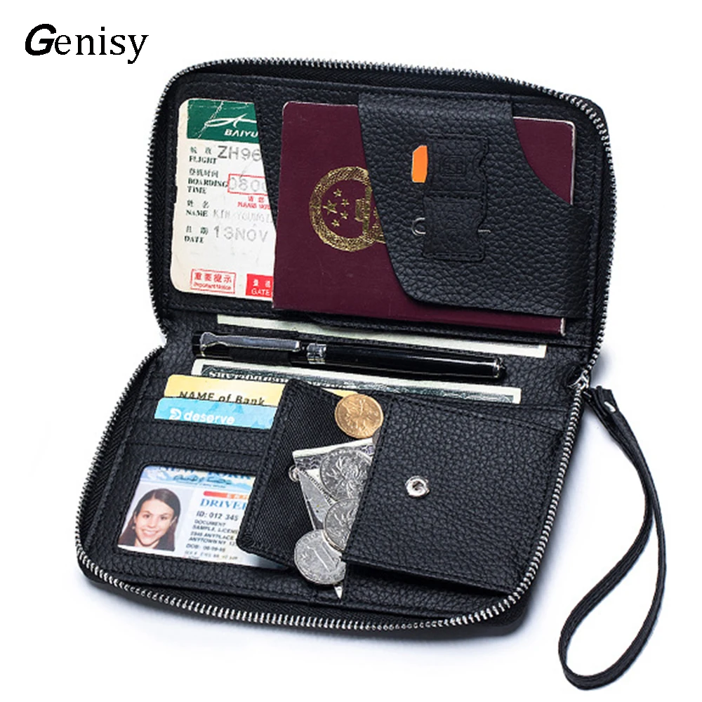 

Passport Holder Women Travel Wallet Genuine Leather Rfid Blocking Passport Cover Case Document Organizer with Wrist Strap