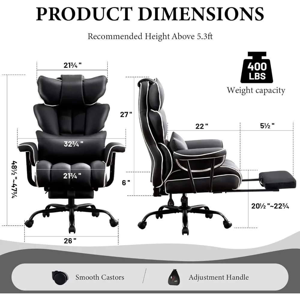 كرسي مكتب تنفيذي ذو مقعد عريض شديد التحمل للكبيرة والطويلة، سعة 400 رطل، قابل للتعديل مع دعم قطني، مريح #2