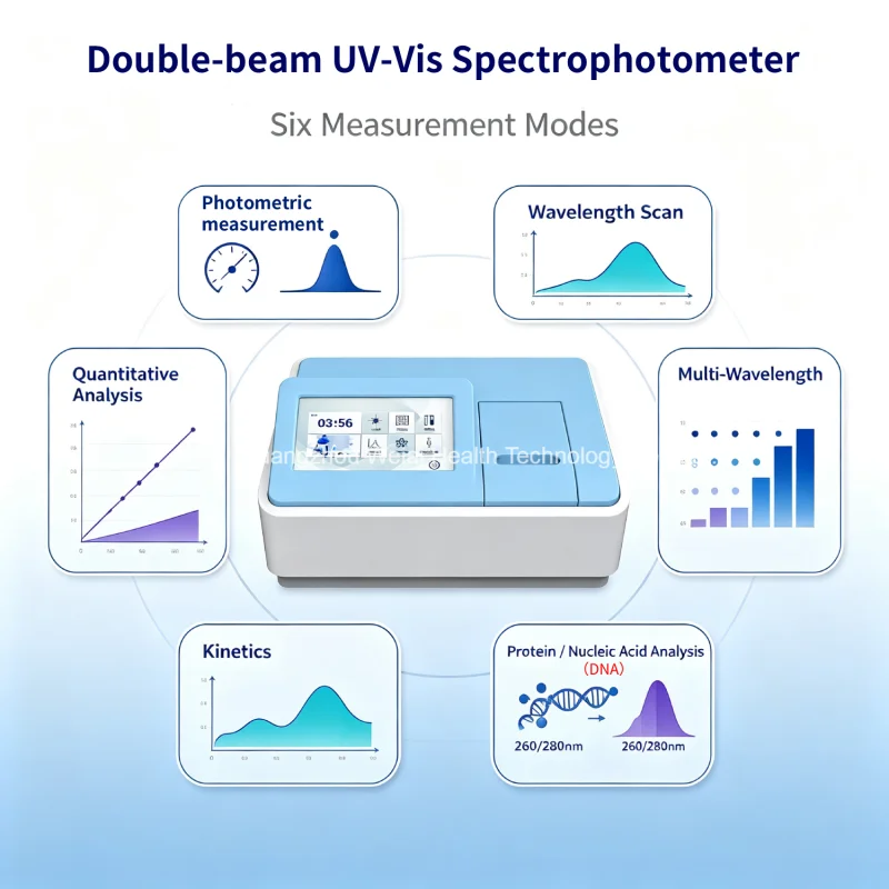 WEIAI Double Beam UV-Vis Spectrophotometer 190-1100nm Touch Screen Silicon Photodiode DNA ProteinWater Food QC Spectrophotometer