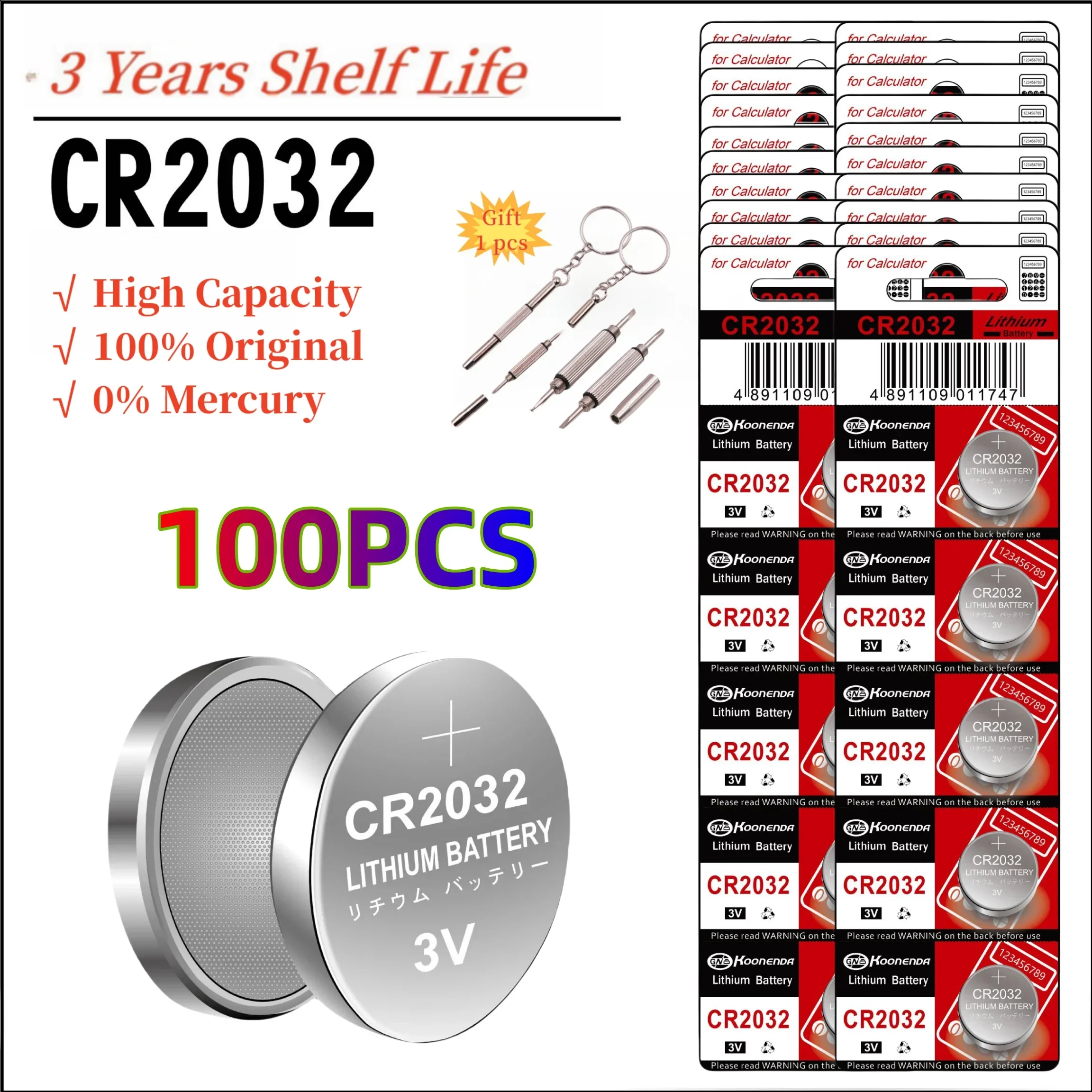 

20-100PCS CR2032 Lithium Coin Battery 210mAh Ultra High Capacity with Powerful 3V Output for tv remote,car fob,Calculators etc