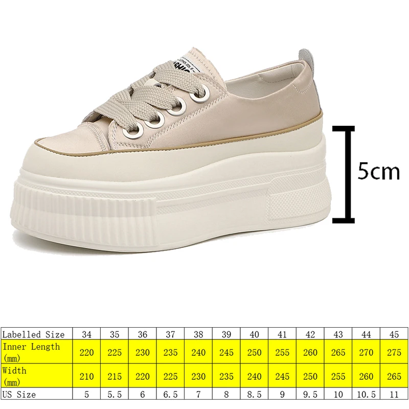 Fujin 5cm New Satin Casual Synthetic Sneakers Platform Wedge Breathable Women Summer Autumn Ladies Comfy Lace Up Round Toe Shoes