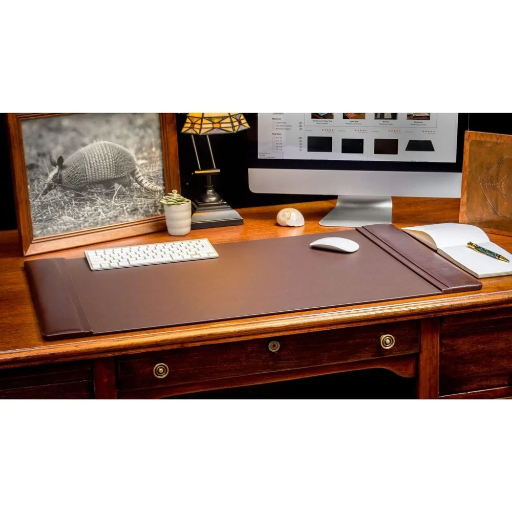 Pad with Side Rails Luxury Leather Blotter for Writing-Executive Desk Surface Protector, 34” x 20”, Chocolate Brown