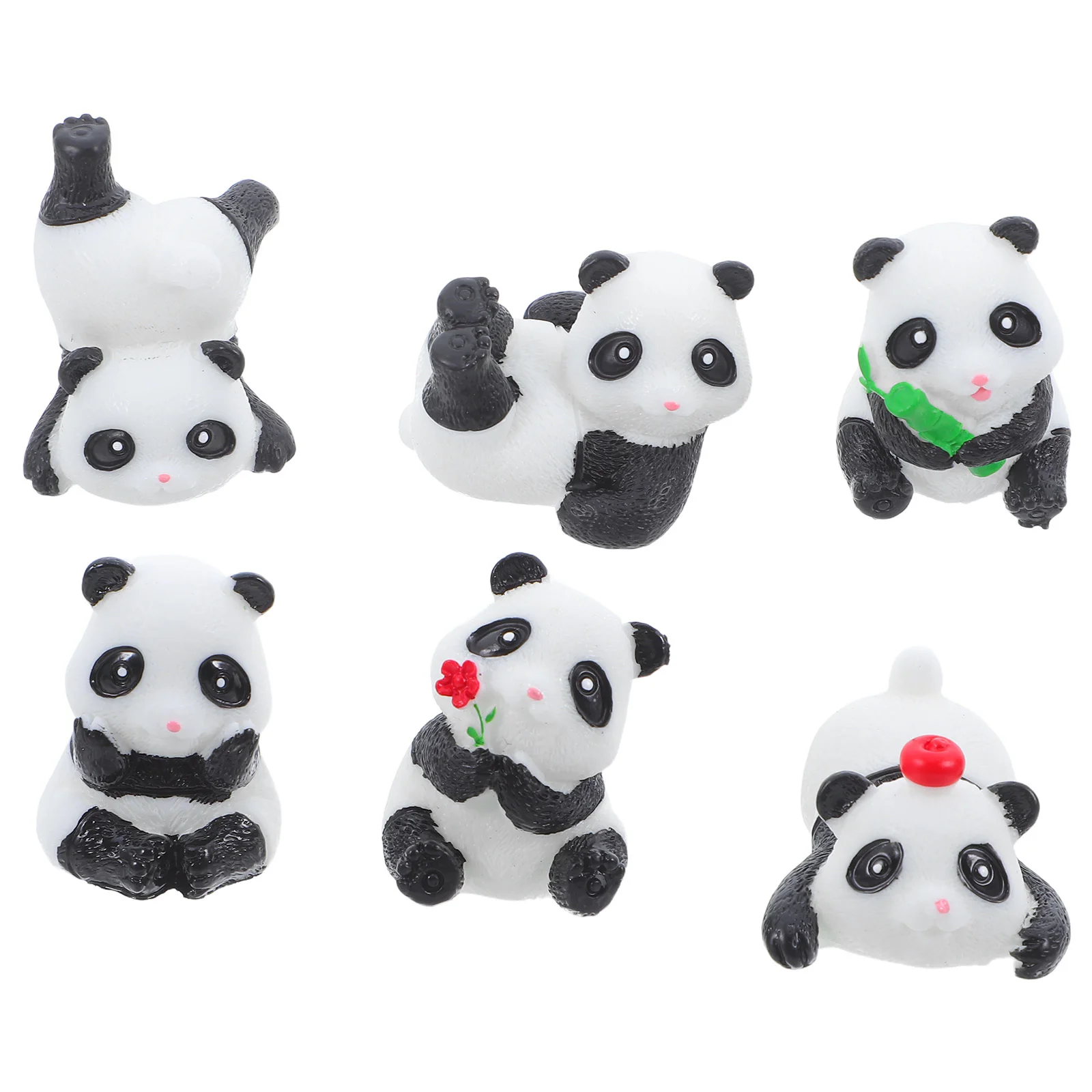 6 قطعة تماثيل الباندا الصغيرة الراتنج المنحوتات الصغيرة لطيف لحديقة مكتب كعكة حفلة المشهد الصغير الديكور التماثيل المصغرة