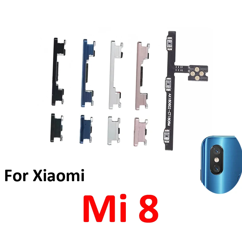 Phone Power Volume Button For Xiaomi MI 8 New On Off Up Down External Key Internal Flex Cable Repair Parts Black Blue Gold