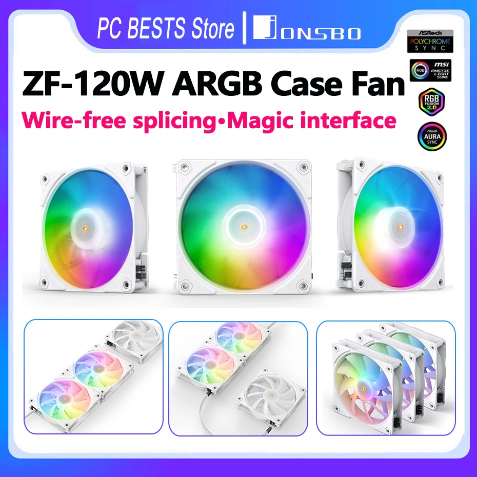 Jonsbo ZF-120W  ARGB Magic Building Block Case Fan 120mm Wireless Material Splicing Water Cooling Exhaust Cooling Chassis Fan